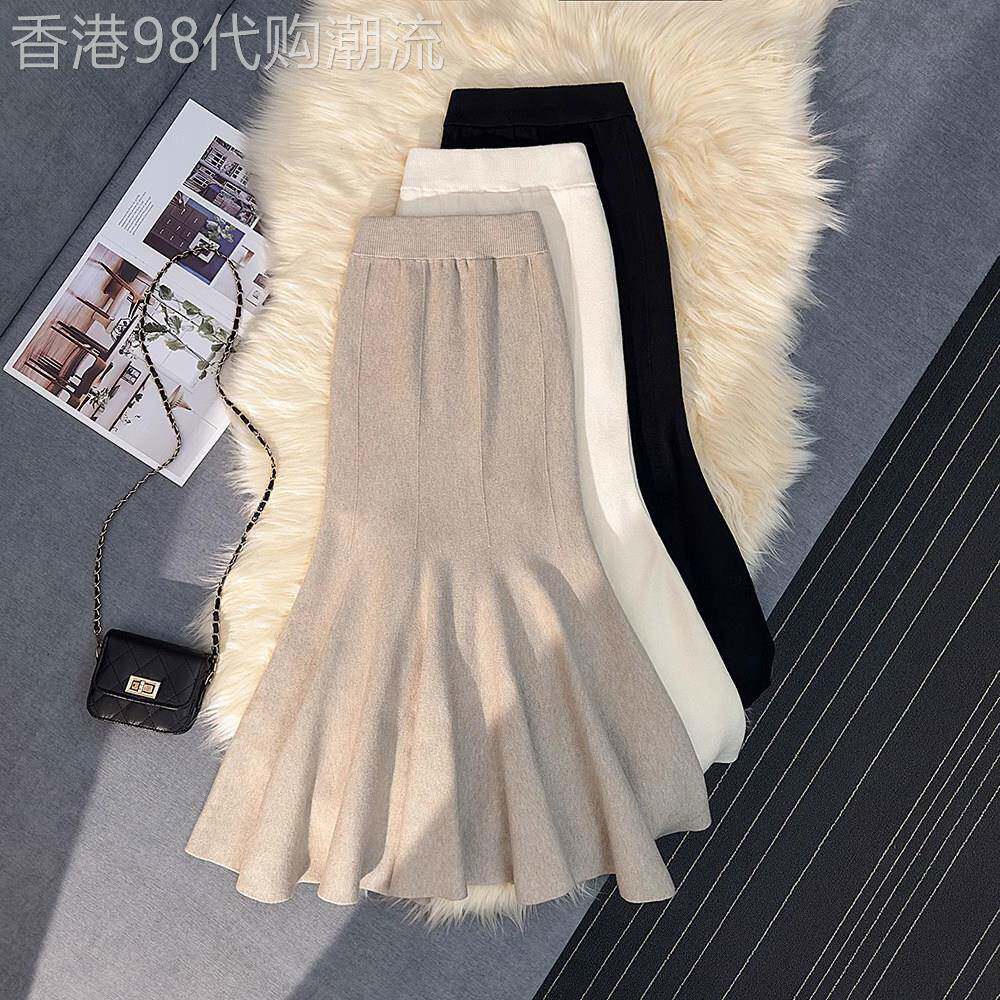 针织半身裙女春秋2026新款一步裙高腰显瘦a字中长款鱼尾包臀裙子