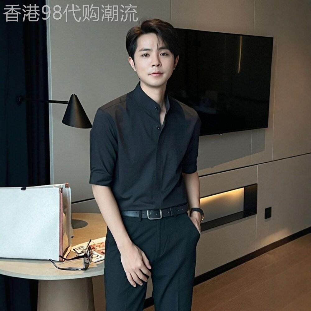LL男装衬衫男2026新款春夏季新中式潮流雅痞立领五分袖高级感衬衣