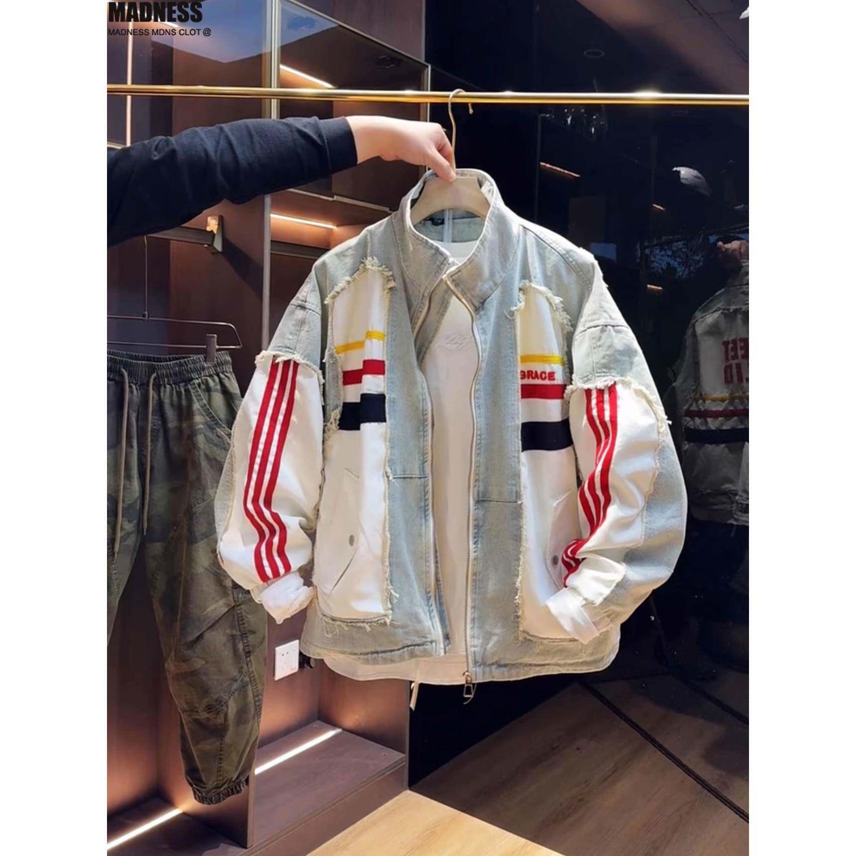Madness Mdns Clot秋季宽松立领牛仔外套男时尚休闲夹克情侣上衣