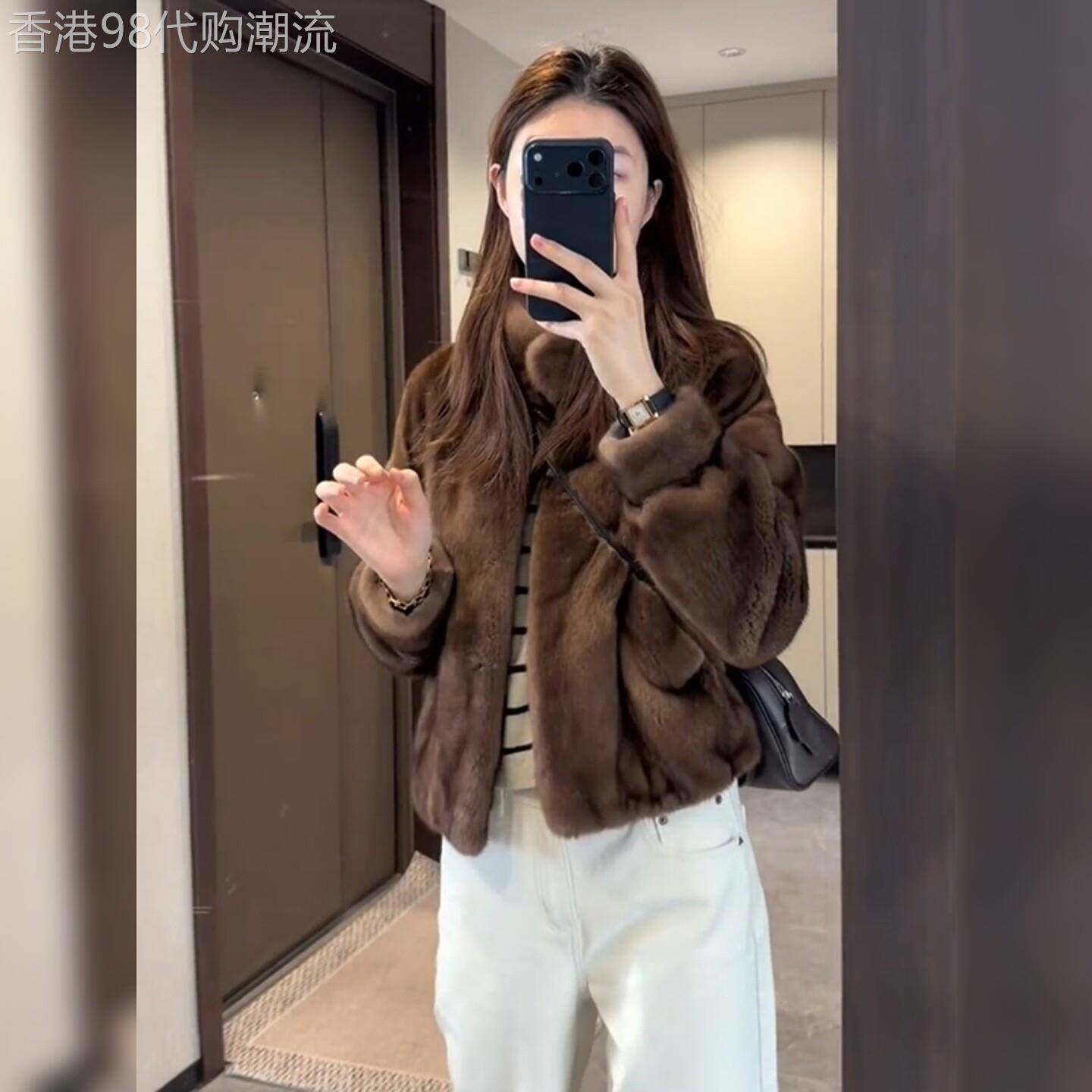 韩版咖色仿水貂毛皮草外套女冬季新款美拉德加厚保暖毛毛短款上衣