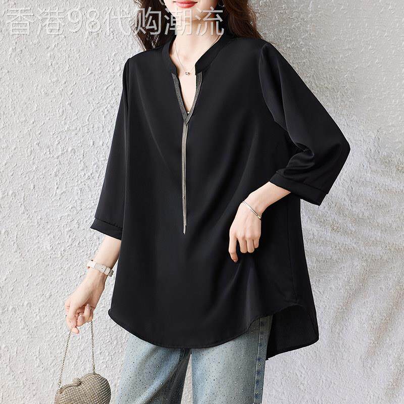 中长版衬衫女夏季高级感轻奢2026新款洋派中袖上衣大尺码宽松雪纺
