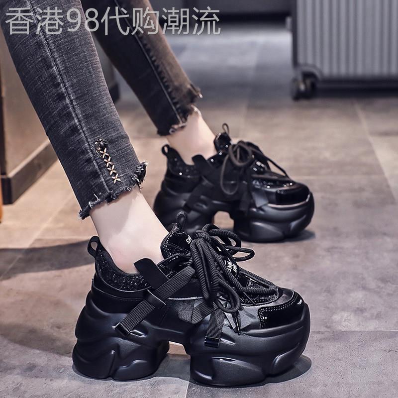 松糕厚底黑色老爹鞋女2025新款春季爆款真皮休闲鞋增高百搭运动鞋