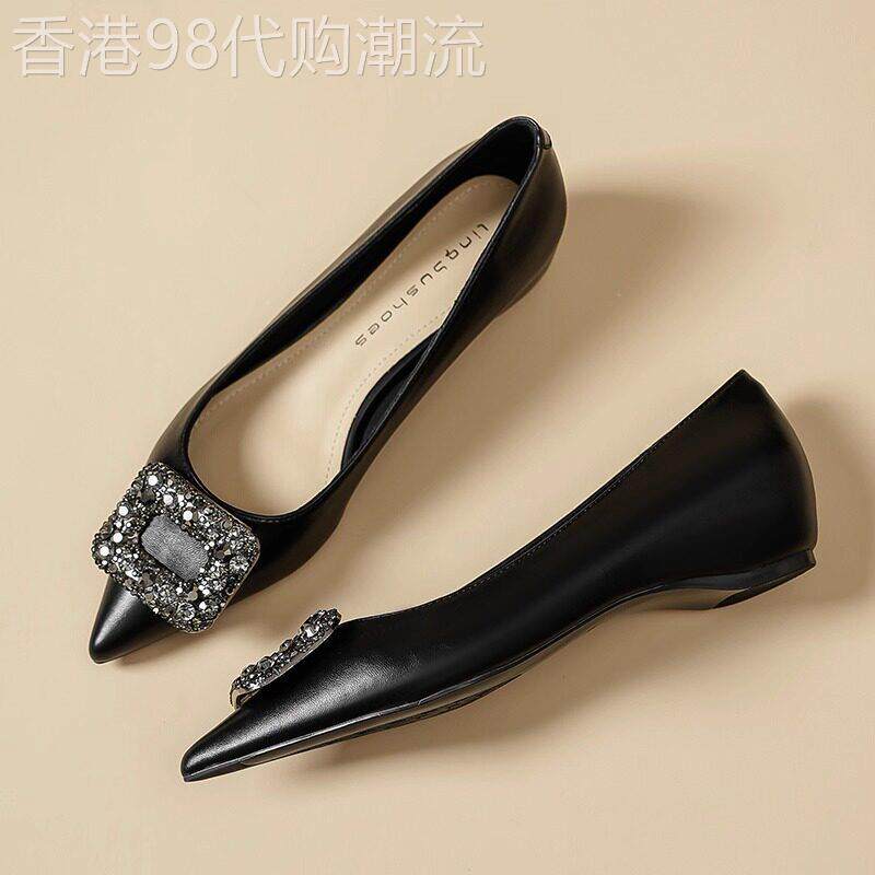 米兰【设计师】?跟高3CM/法式软皮浅口职业舒适水钻内增高单鞋女