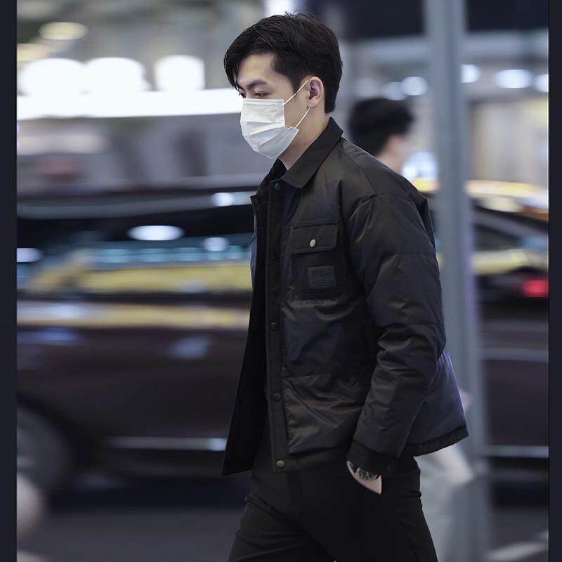 高端黑色翻领羽绒服男冬季轻薄款高级感痞帅男士加厚短款外套潮