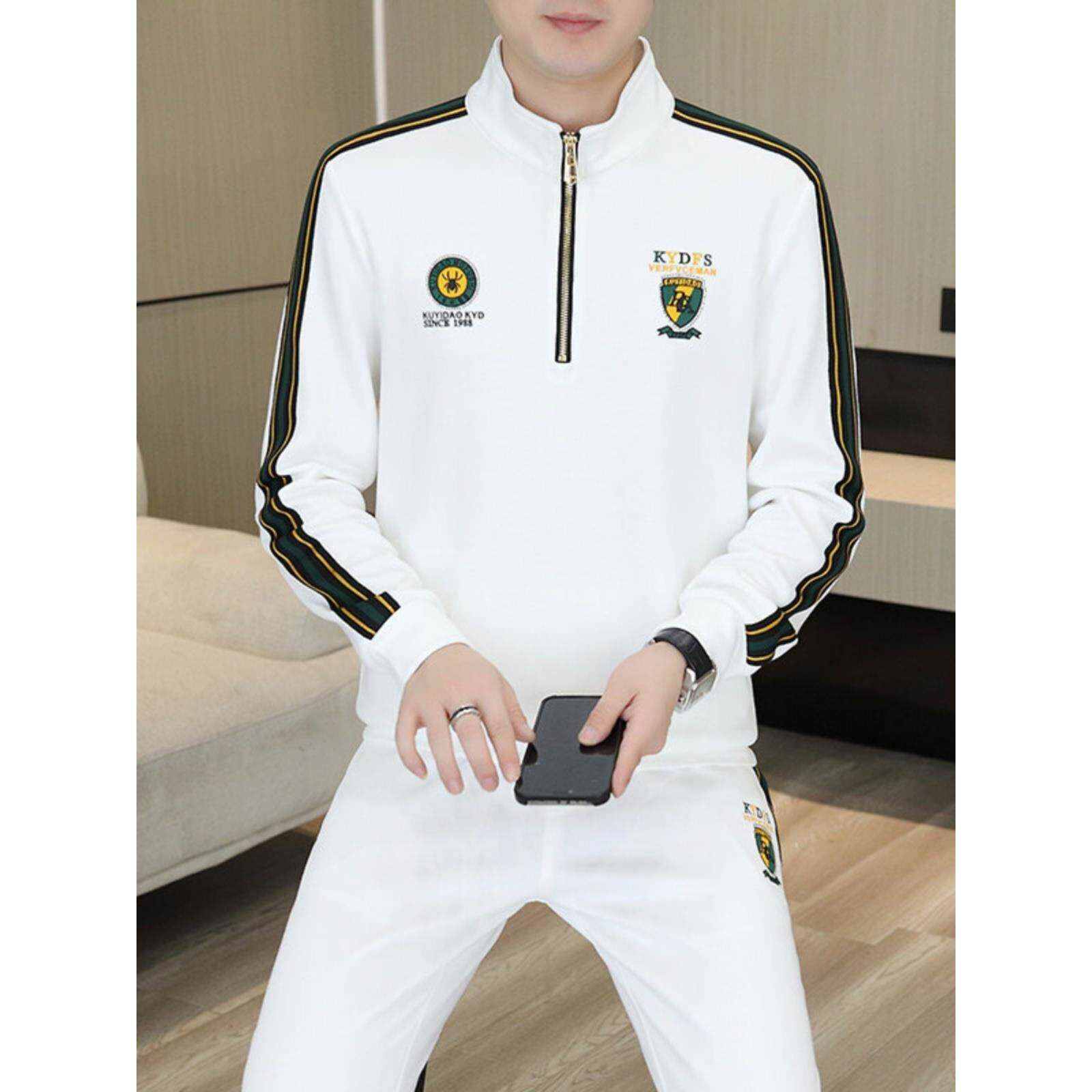 高端欧货潮牌卫衣男士2025春秋季新款半拉炼帅气修身休闲运动套装