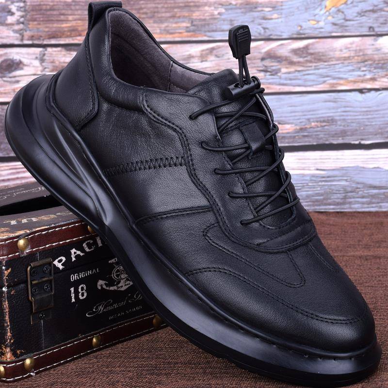 男鞋秋冬季真皮耐磨厚底轻便运动休闲鞋男士头层牛皮英伦商务皮鞋