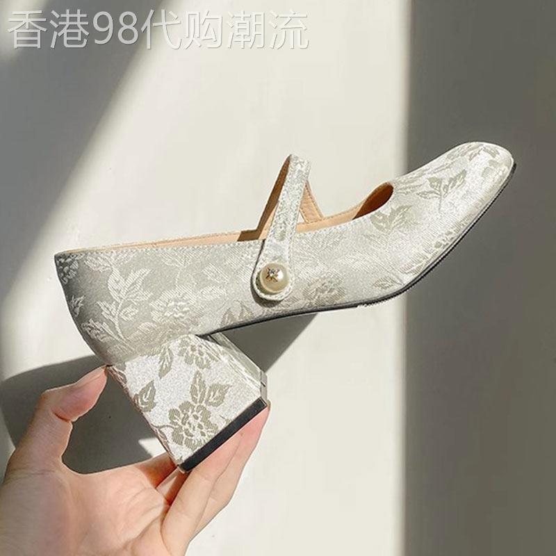 新中式国风旗袍高跟鞋女夏季透气2026新款粗跟一字带马面裙单鞋子