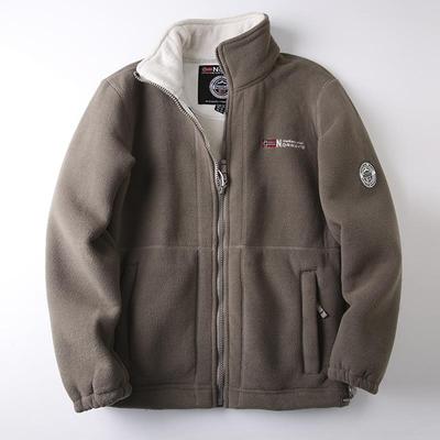 MAROLIO~出口挪威！双面摇粒绒抓绒衣男高端刺绣宽松大码加绒外套