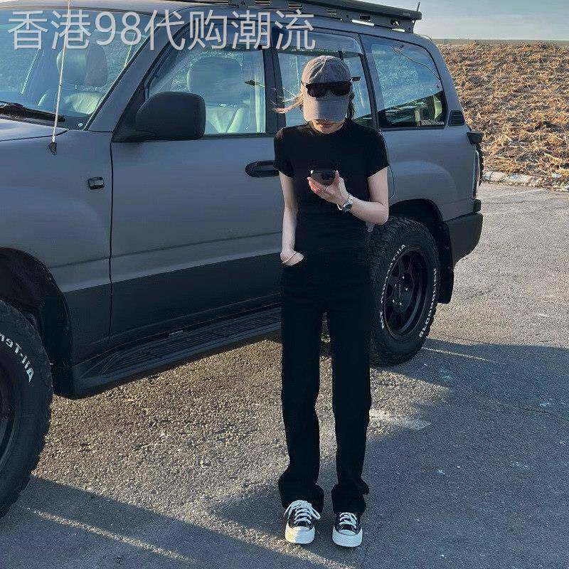 黑色直筒牛仔裤女夏季2025年新款高腰显瘦高个子加长窄版烟管裤子