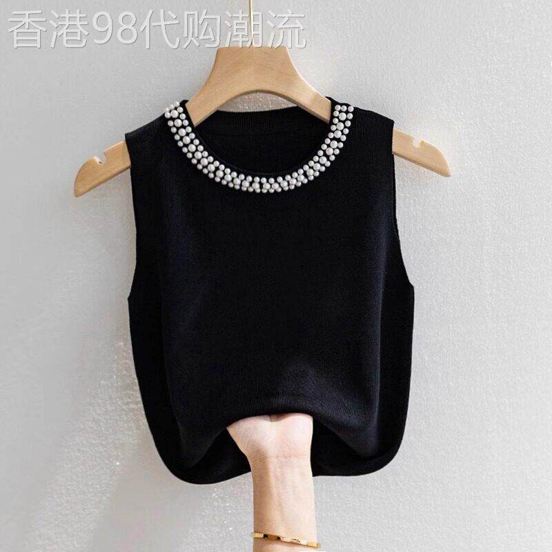吊带背心女无袖春秋内搭配西装钉珠设计感显瘦打底针织衫马甲上衣