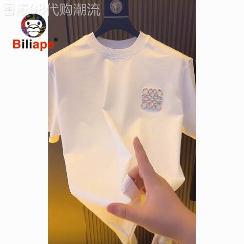 潮牌欧货短袖t恤男士2026新款夏季痞帅轻奢罗系刺绣半袖上衣男款
