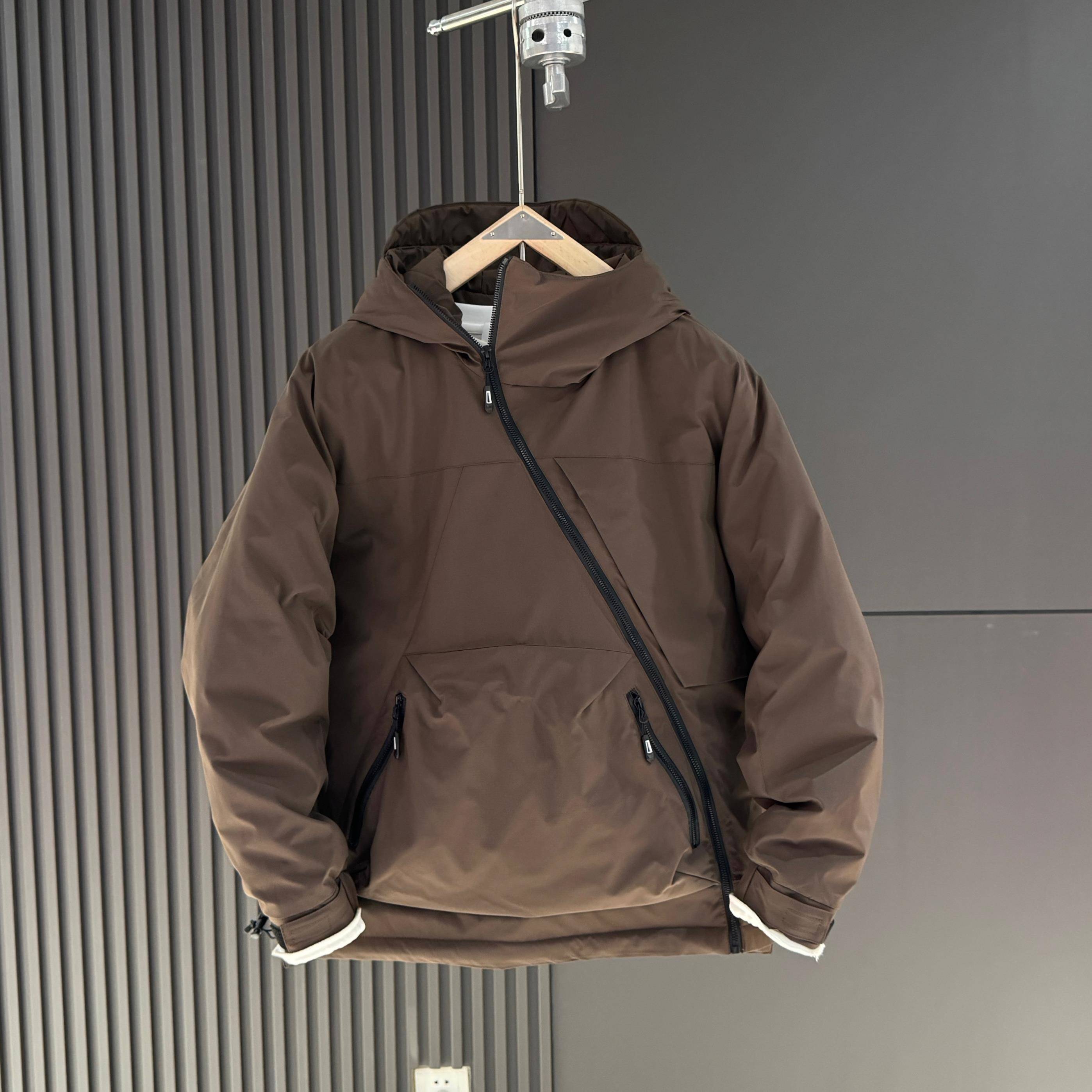 MAROLIO~石墨烯羽绒服男加厚斜拉炼连帽机能户外白鸭绒冲锋衣外套