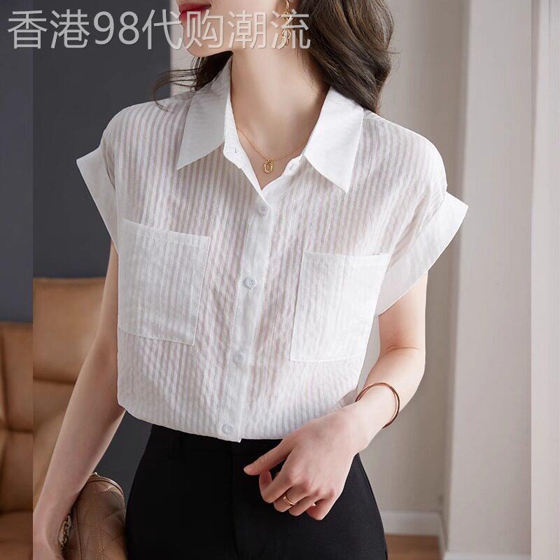 白色雪纺衬衫女2026新款夏季高级感轻奢减龄洋派时尚条纹百搭上衣