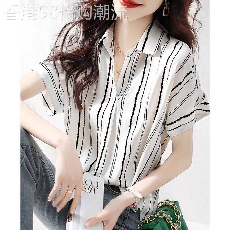雪纺衬衫女士装夏季2026年新款洋派爆款气质条纹时尚短衬衫短袖上