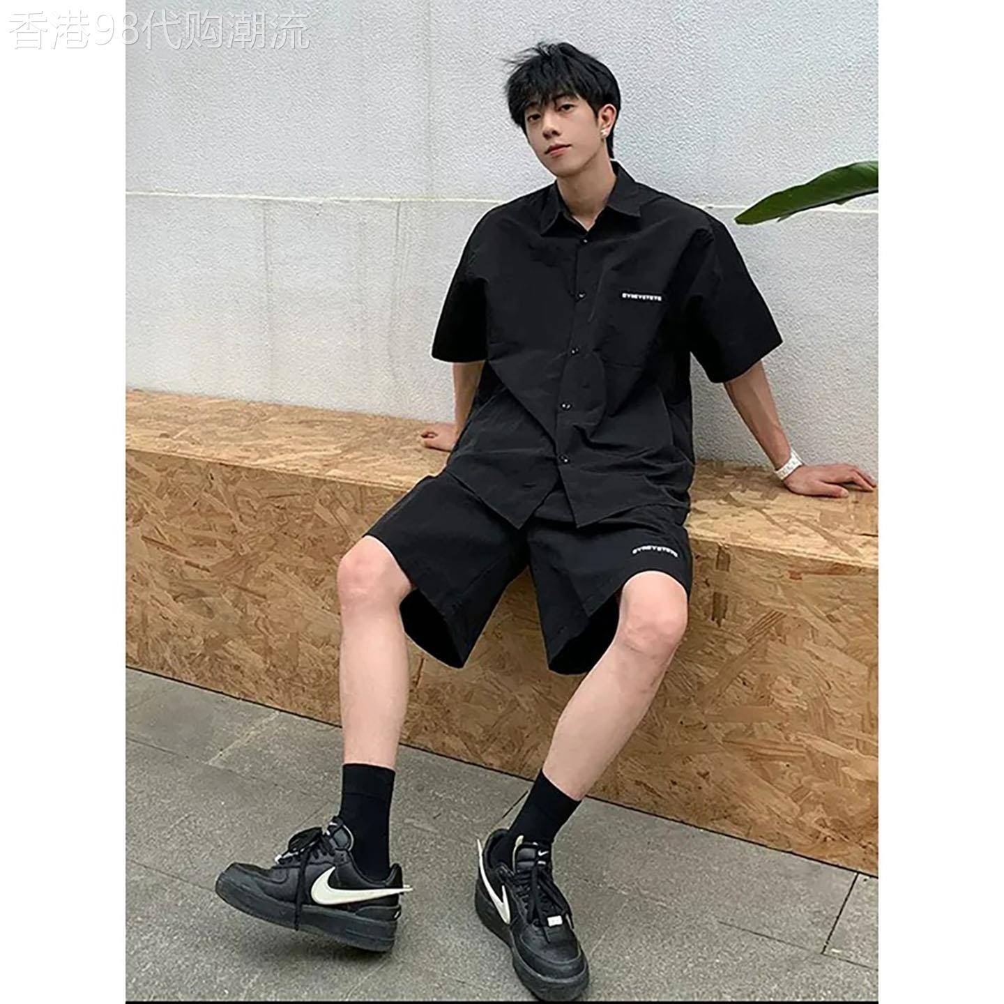 韩国Uamtor痞帅一套搭配套装男防晒衬衫休闲短袖衬衫短裤夏季穿搭