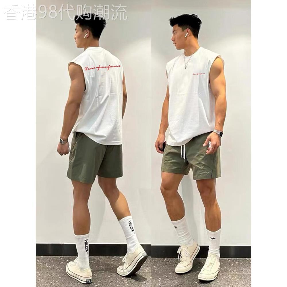 代购美式个性字母纯棉坎肩背心男夏季重磅宽松hiphop外穿无袖T恤