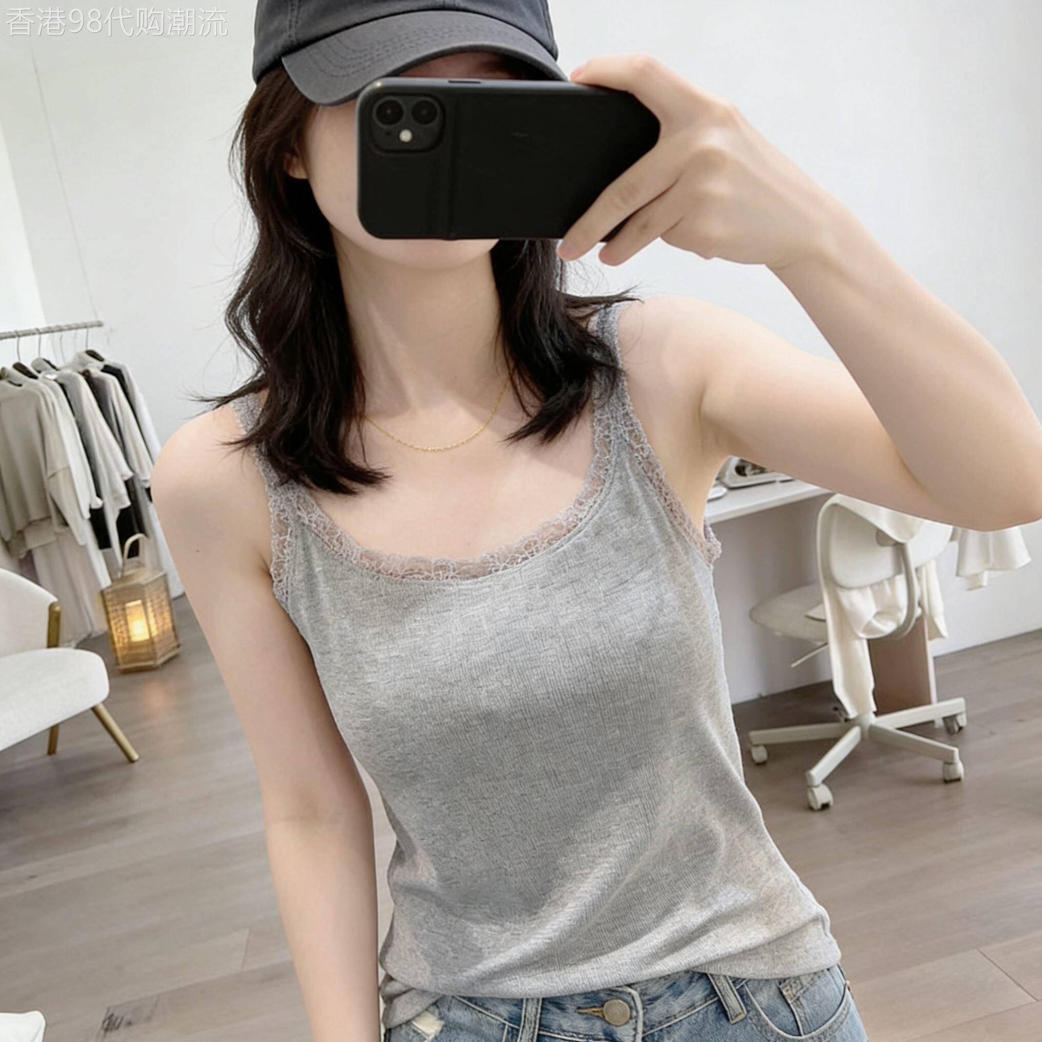 蕾丝吊带背心女外穿夏季2026新款灰色修身显瘦内搭打底衫无袖上衣