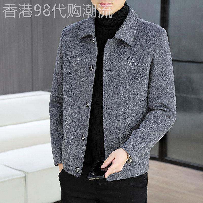 高端毛呢外套男2026新款秋冬季休闲短款夹克中青年刺绣翻领外套潮