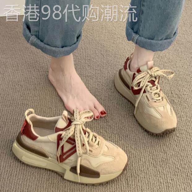 真皮厚底老爸鞋女式运动鞋2025春夏新款港式露脚小覆古运动道德训
