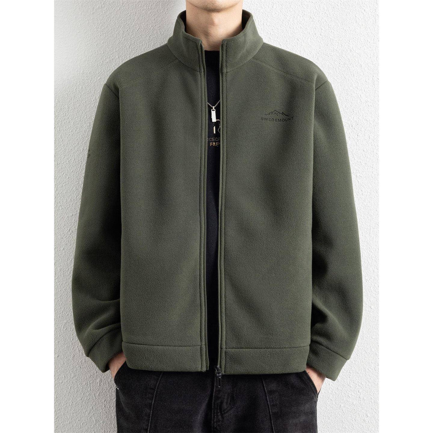 TWG男士摇粒绒立领开衫卫衣秋冬季加厚保暖颗粒绒夹克双面绒外套