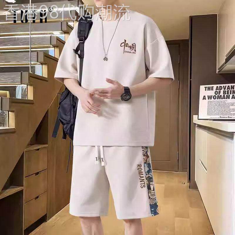国潮风休闲运动套装男款夏季中国风宽松痞帅青少年短袖短裤两件套