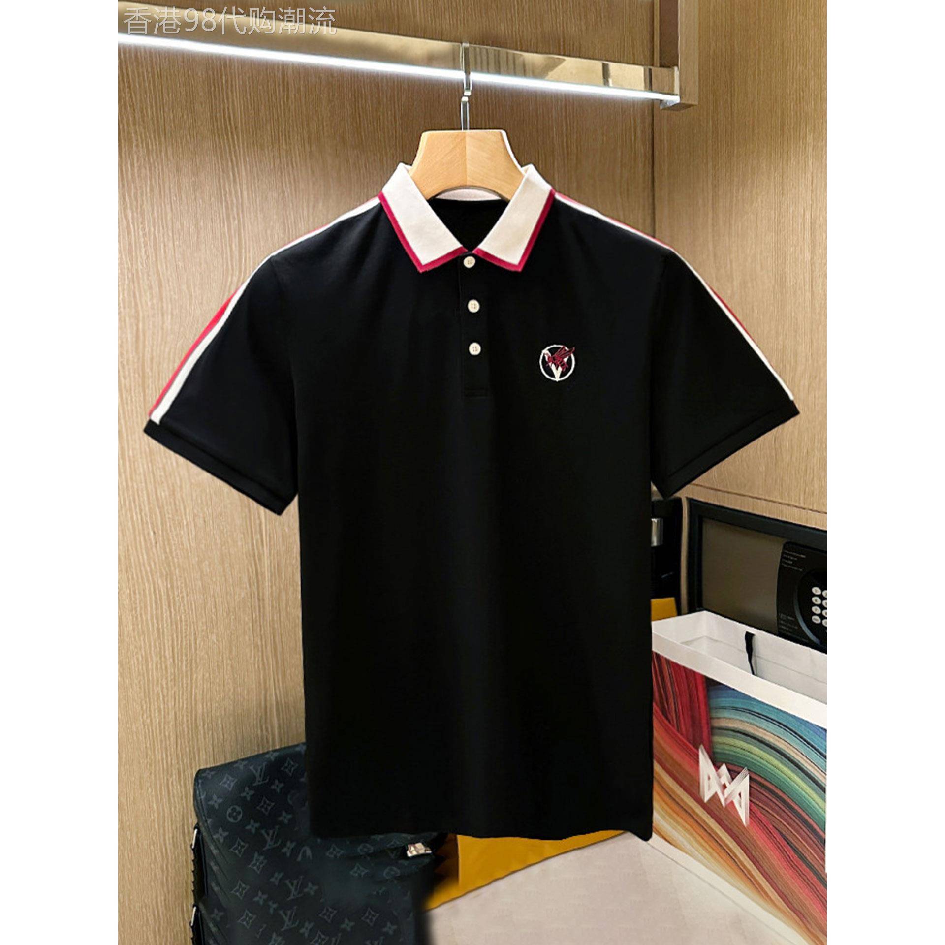 MUSONMU欧洲站潮牌小蜜蜂刺绣短袖polo衫男夏季透气条纹翻领T恤衫