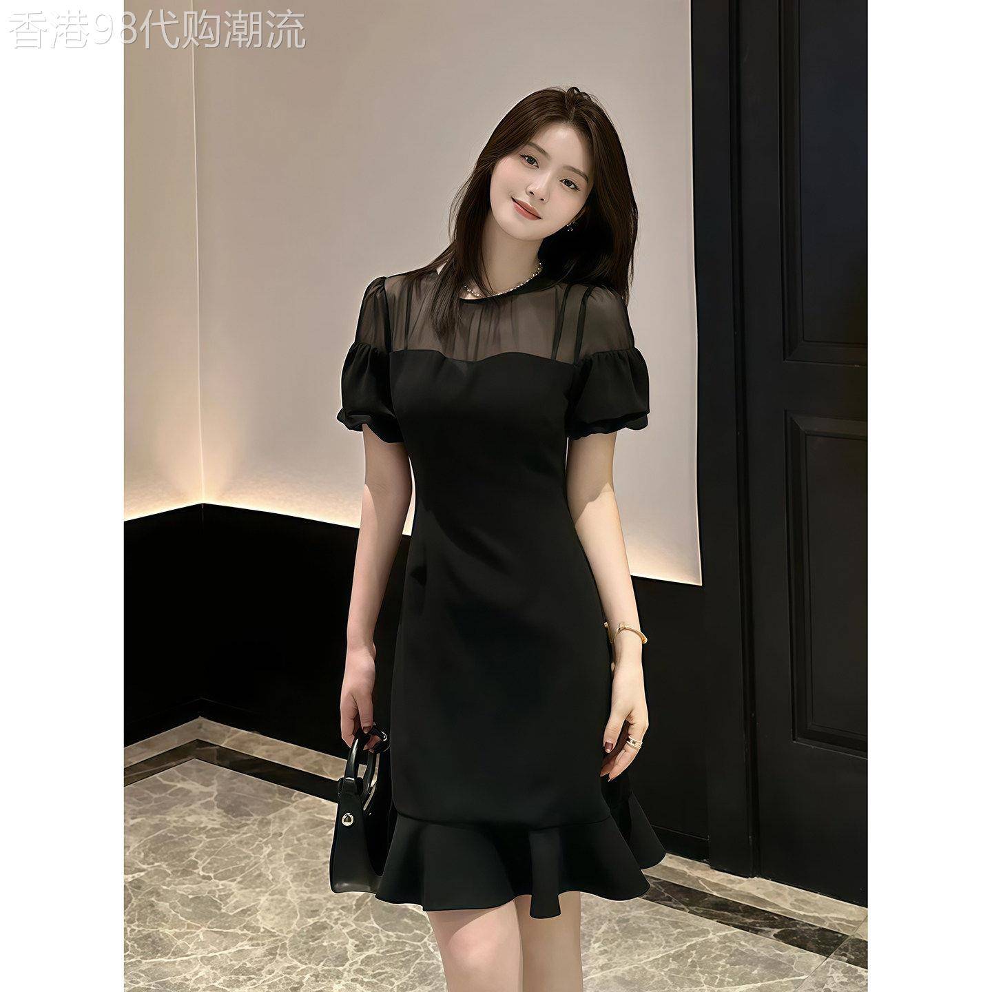 欧洲站2026新款特别漂亮掐腰小裙子法式赫本风小黑裙气质洋装夏