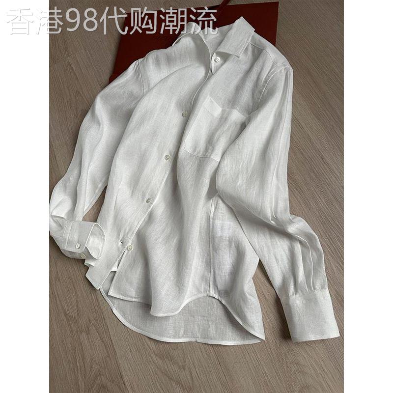 潮牌慵懒松弛感白色亚麻天丝防晒衬衫宽松透气休闲长袖衬衣外套男