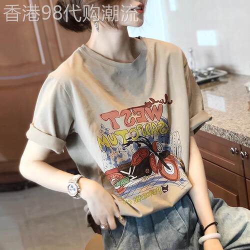 宽松印花短袖T恤女纯棉2026夏装新款时尚薄款百搭复古洋派上衣潮