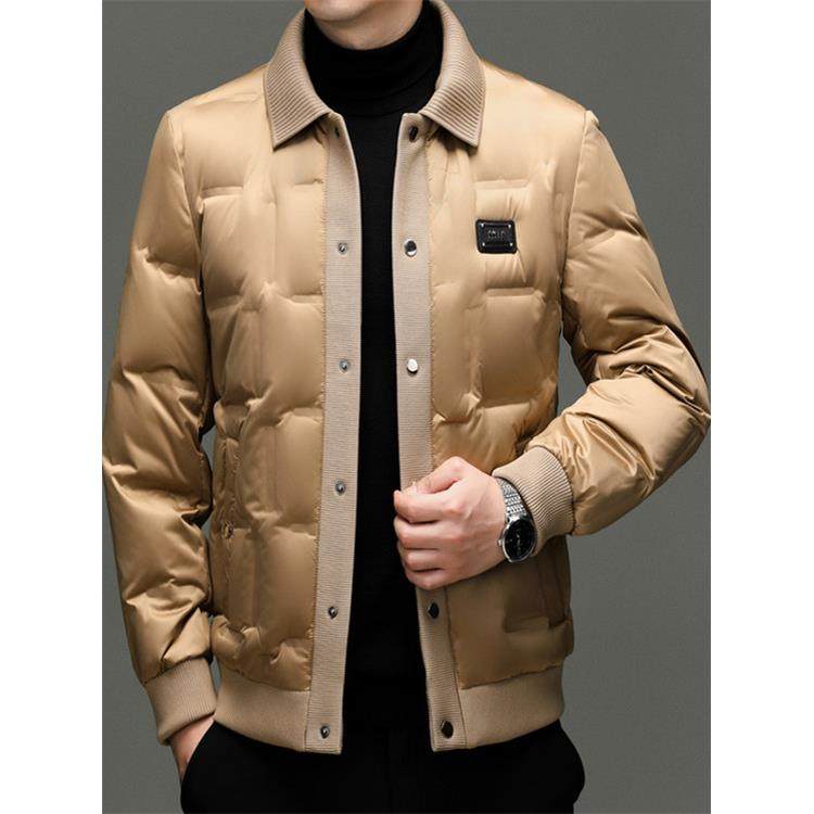男士羽绒服冬季2025新款潮流修身针织拼接翻领加厚外套男防寒保暖