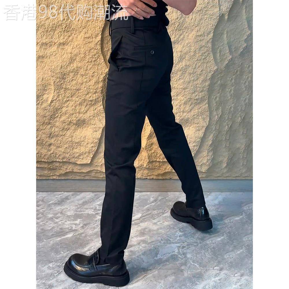 欧货高品质西裤男轻奢百搭时尚商务休闲裤修身小脚开叉裤黑色长裤