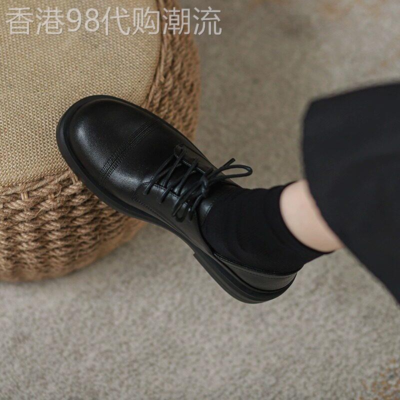 真皮平底乐福鞋女2026春秋新款韩版百搭单鞋复古系带英伦风小皮鞋