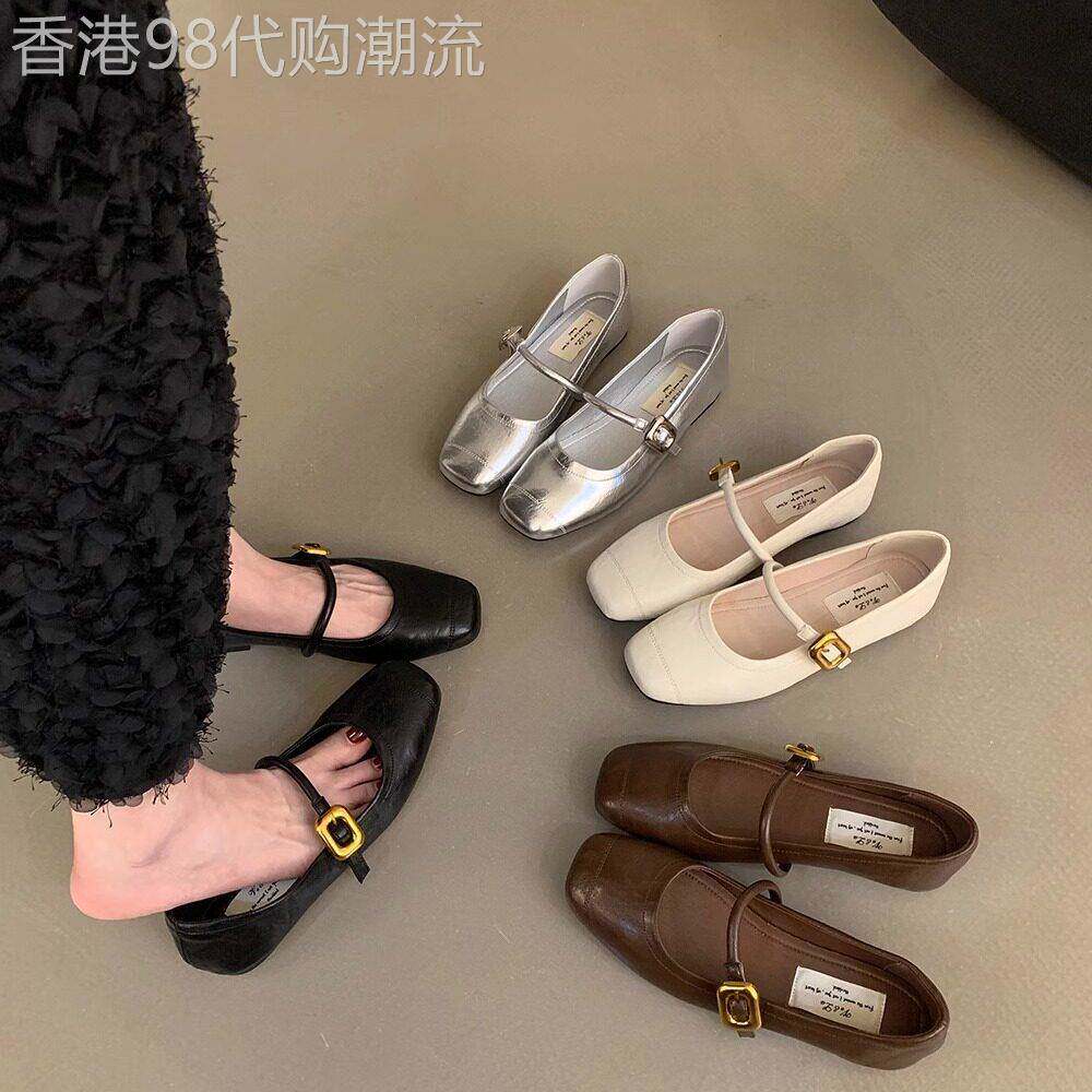 韩版百搭一字带单鞋银色女鞋子秋季法式复古玛丽珍鞋平底鞋小皮鞋
