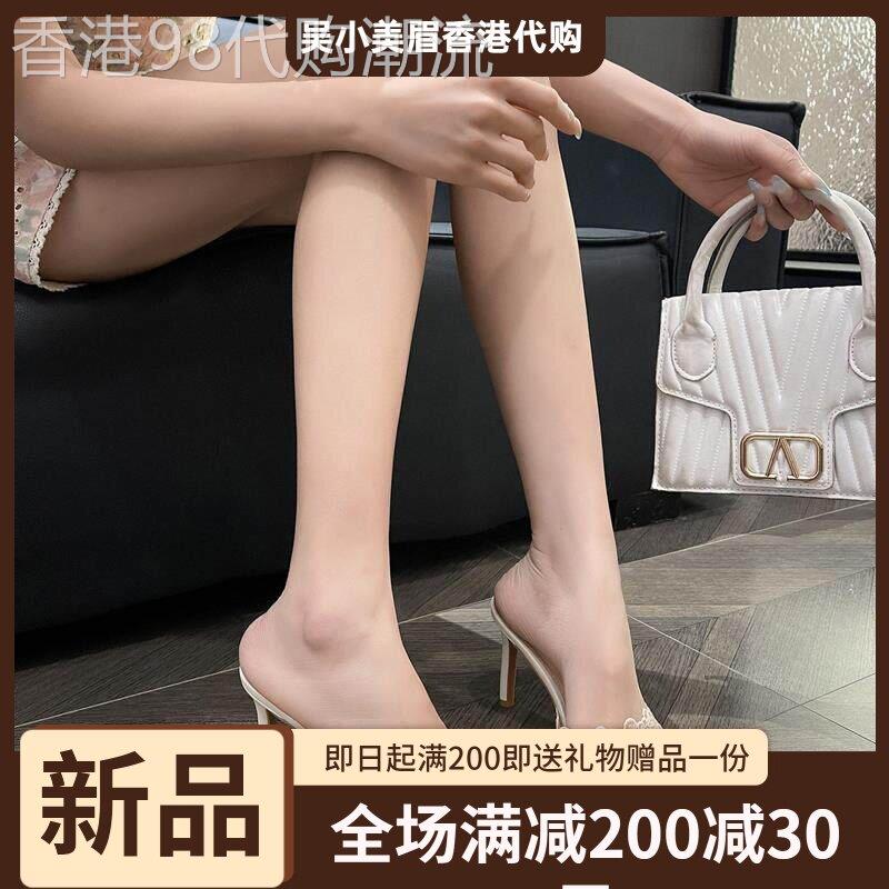 香港蕾丝高跟鞋细跟拖鞋女2026夏新款法式气质名媛尖头一字拖凉鞋