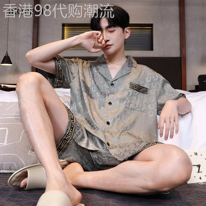 轻奢2026夏季新款冰丝短袖短裤睡衣套装夏天凉感可外穿男士家居服