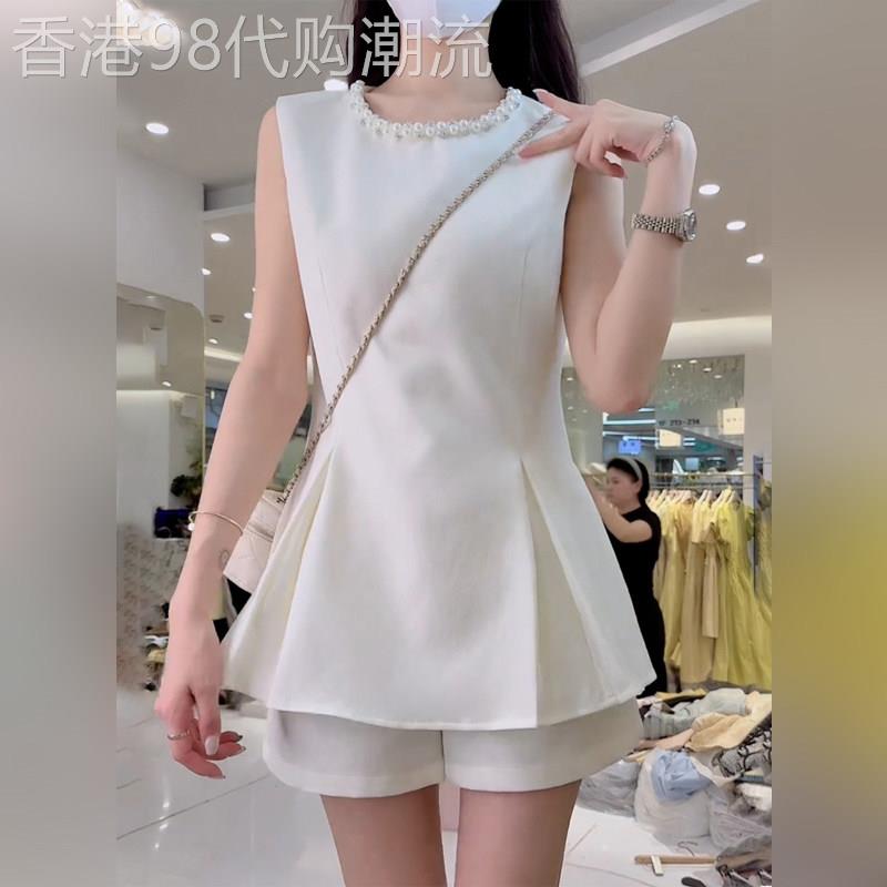 潮牌法式重工钉珠无袖衬衫短裤套装女2026夏季收腰显瘦上衣休闲裤