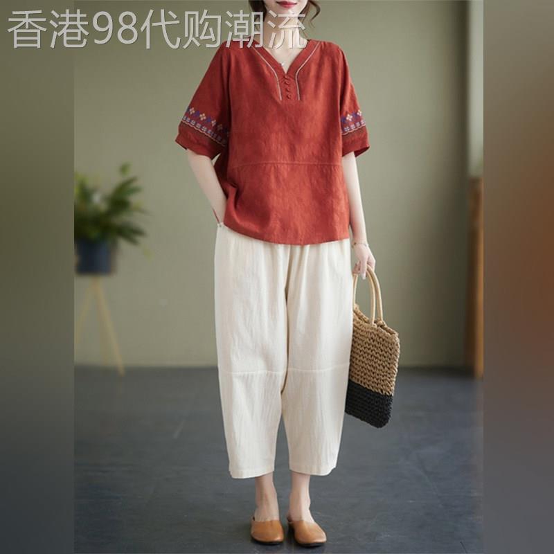 潮牌民族风夏装套装女2026夏季新款中老年妈妈休闲宽松减龄两件套