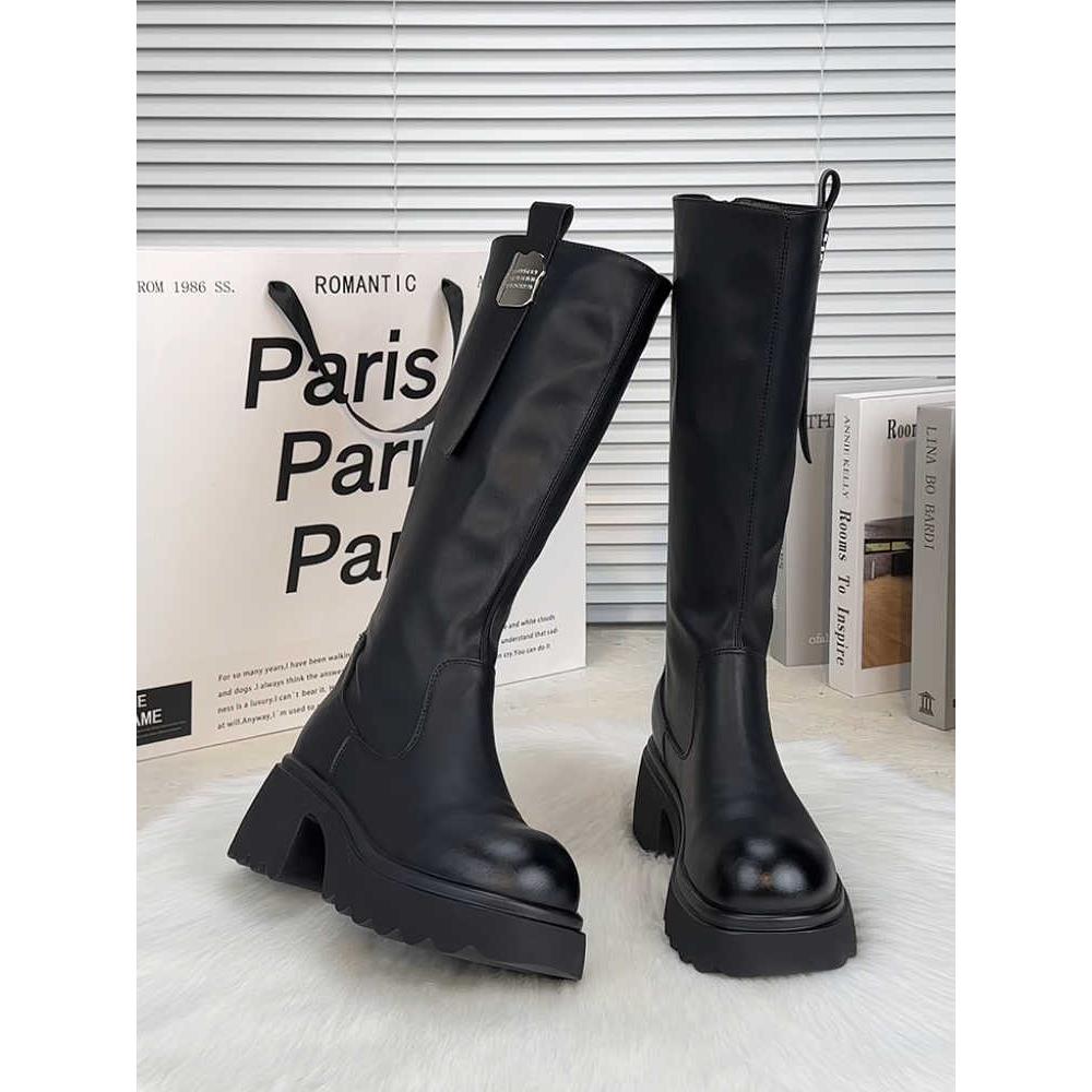 潮牌骑士靴女2025年秋冬新款显瘦不过膝长筒靴网红高筒厚底瘦瘦靴