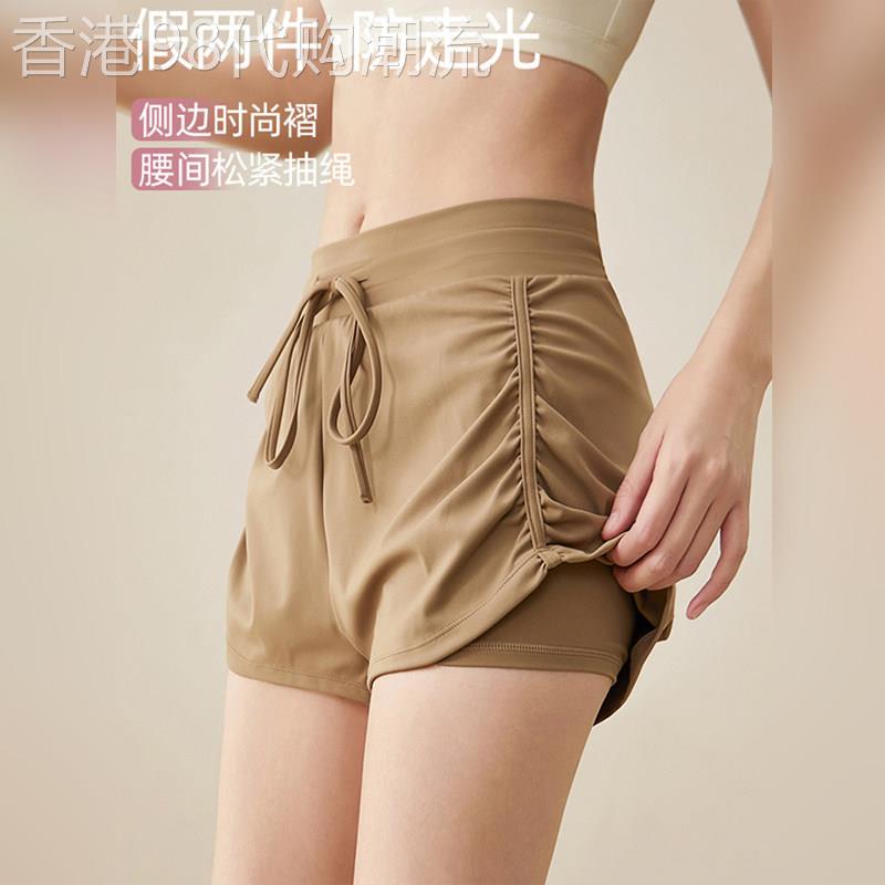 潮牌假两件运动短裤女防走光速干跑步训练显瘦瑜伽健身裤三分热裤