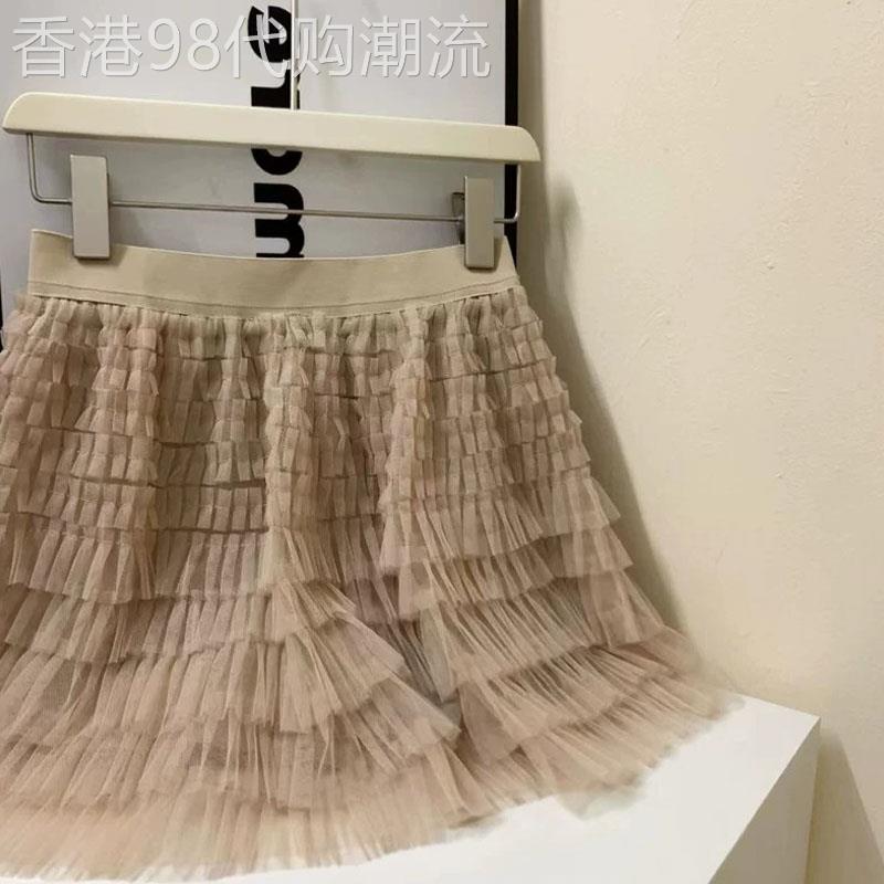 多层次蛋糕短裙女夏季2026欧货新款松紧腰网纱A字裙半身裙裙子