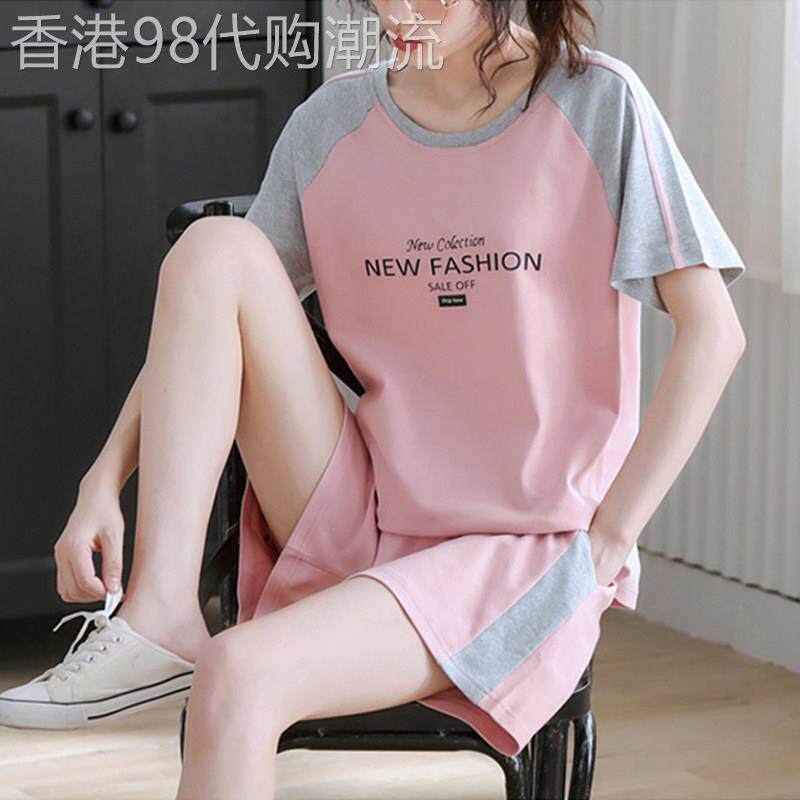 健身跑步休闲运动套装女2025年夏装新款休闲大码短袖短裤两件套潮