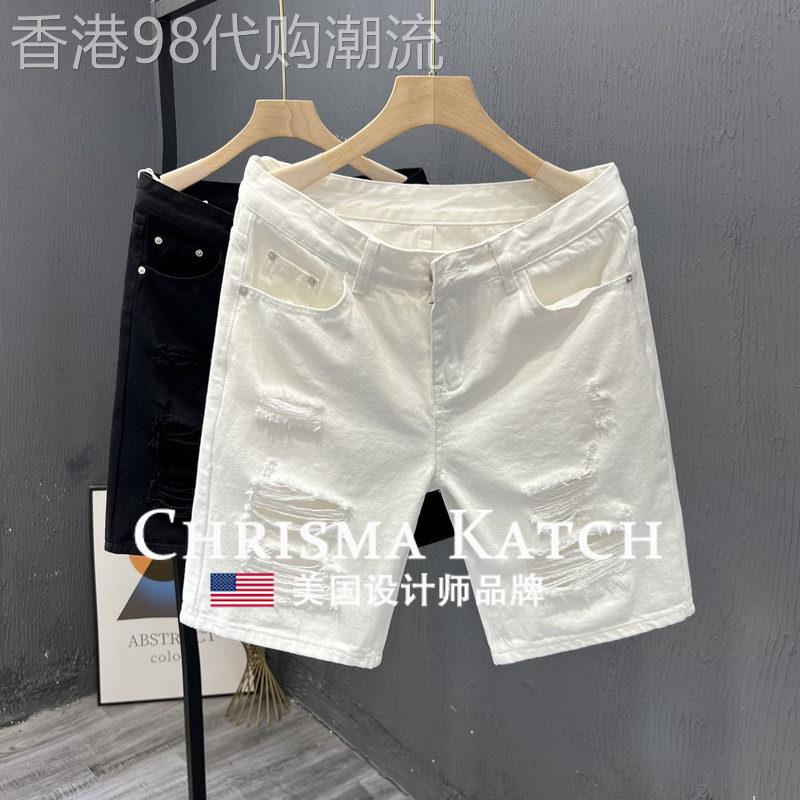 出口美国⭐Chrisma Katch~破洞牛仔短裤男款五分裤韩版潮流修身