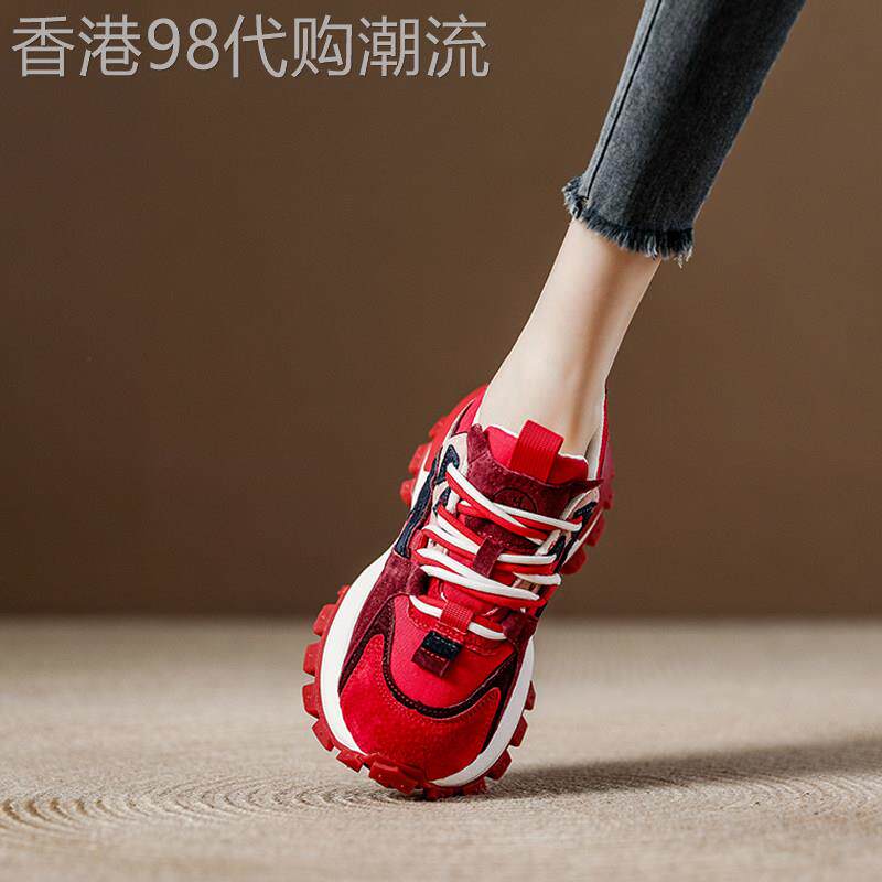 西班牙小众品牌ONGYSL时尚覆古老爹鞋红色女真皮耐看运动休闲鞋