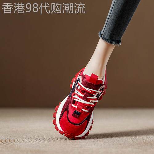 西班牙小众品牌ONGYSL时尚覆古老爹鞋红色女真皮耐看运动休闲鞋