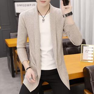 高级感开衫毛衣男春秋新款韩版修身帅气潮流中长款外套翻领针织衫