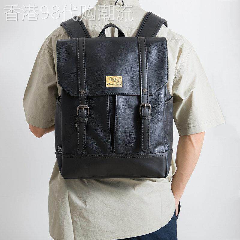 香港免税代购新款真皮后揹包男士大容量旅行包学生书包牛皮揹包男