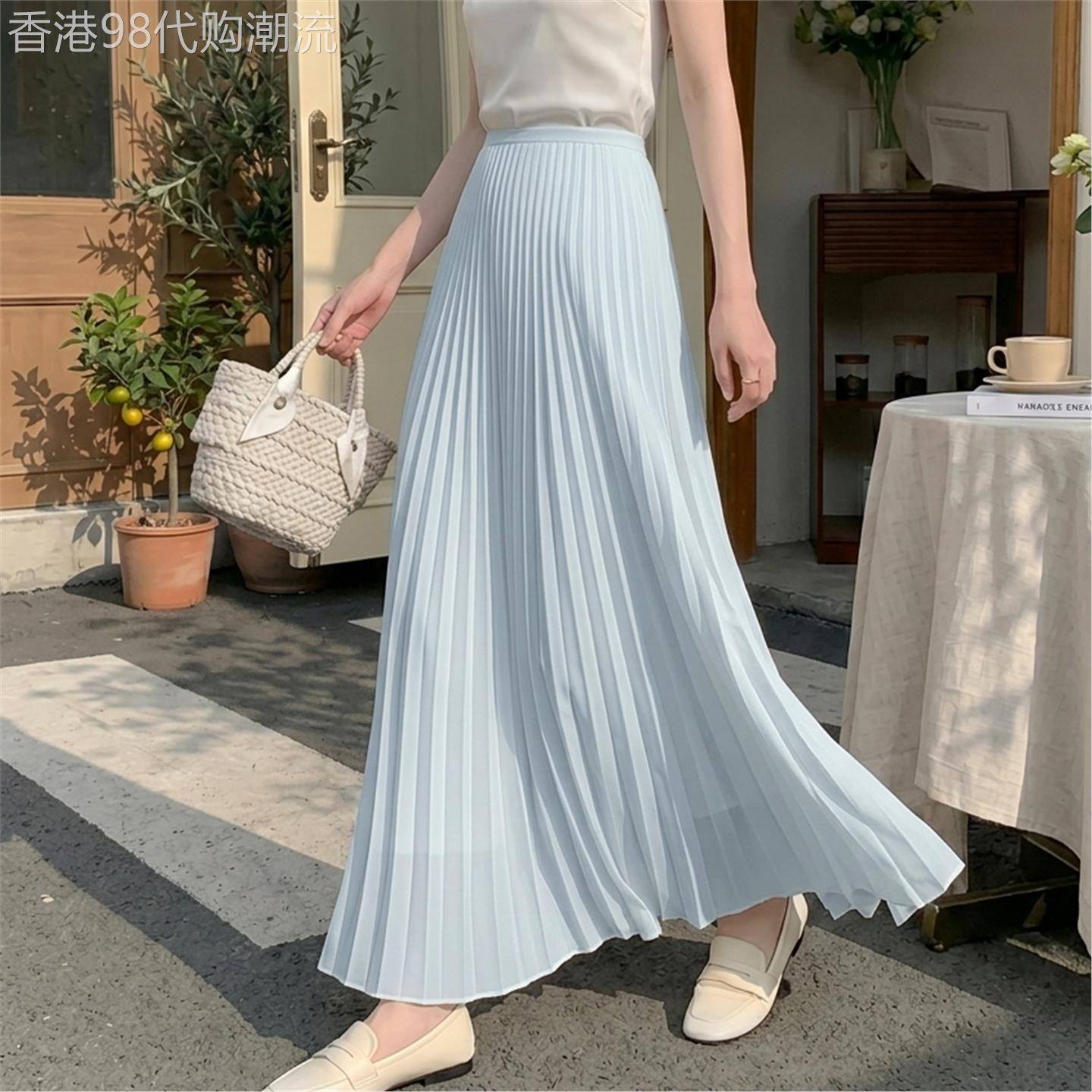 雪纺百褶半身裙女夏季2026新款高腰显瘦垂感绝美A字大摆裙长裙子