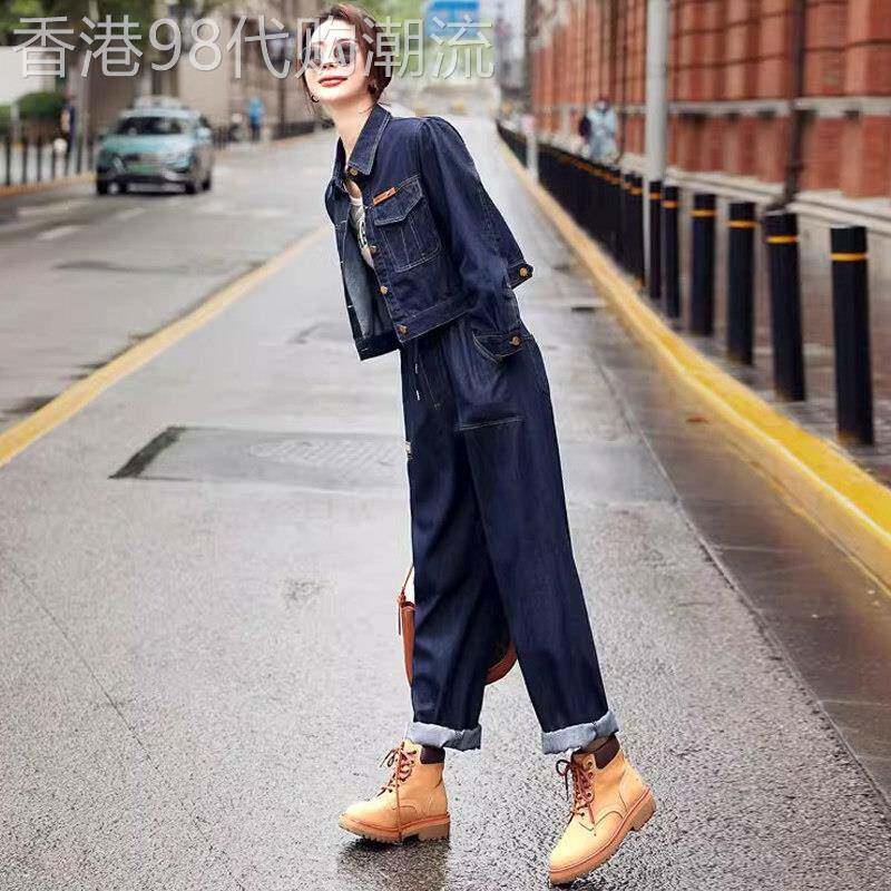港风时尚工装牛仔套装女2026年春秋季新款高级感洋气小个子两件套