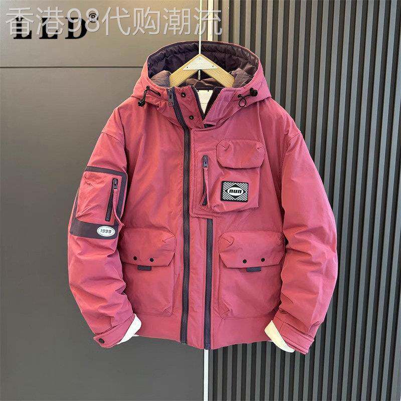 潮牌工装连帽羽绒棉服男士秋冬季户外加厚宽松运动休闲夹克外套