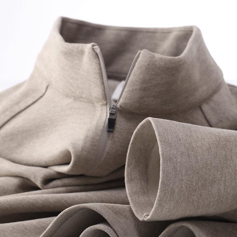 MAROLIO~羊毛桑蚕丝！半高领打底衫男厚款保暖半拉炼双面德绒长袖